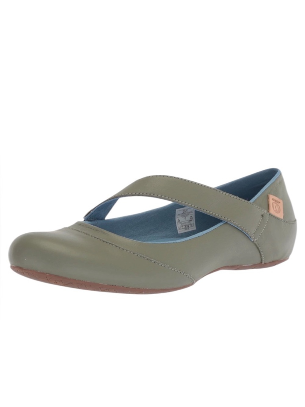 Olive Green Leather Cross-Strap Flat